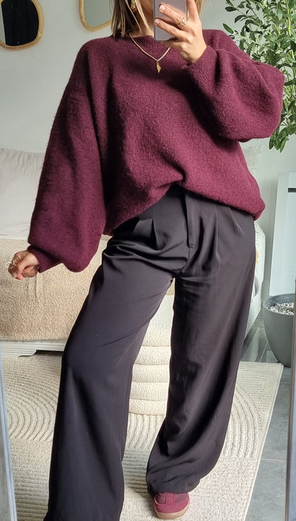 PULL LAINE COL ROND BURGUNDY