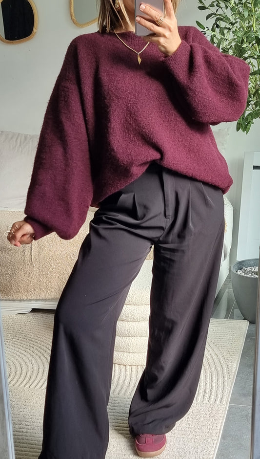 PULL LAINE COL ROND BURGUNDY