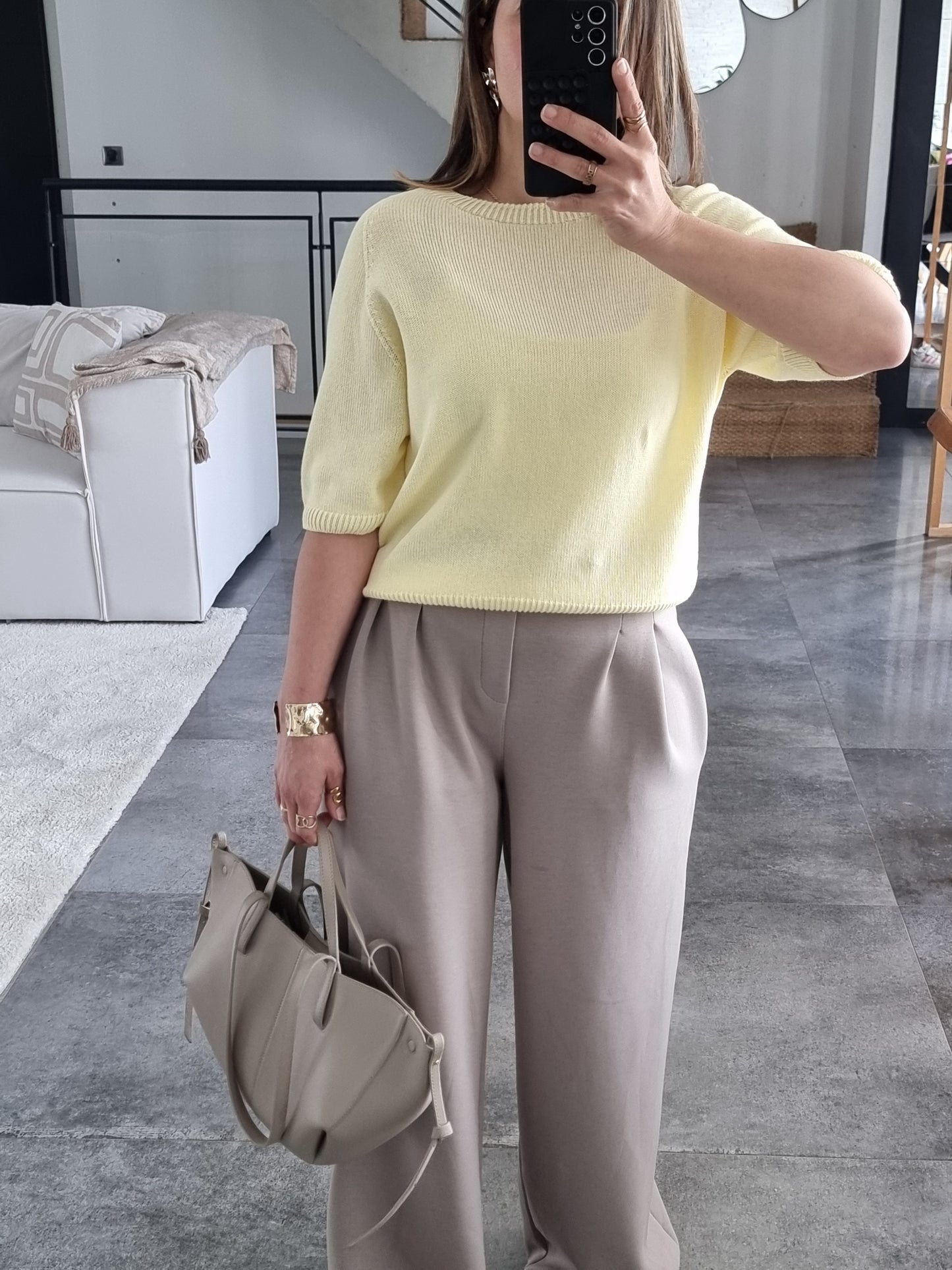 PULL MAILLE MANCHES 3/4 JAUNE