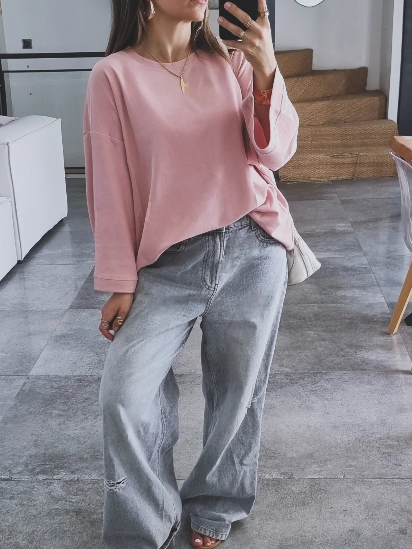 T-SHIRT OVERSIZE MANCHES LONGUES ROSE