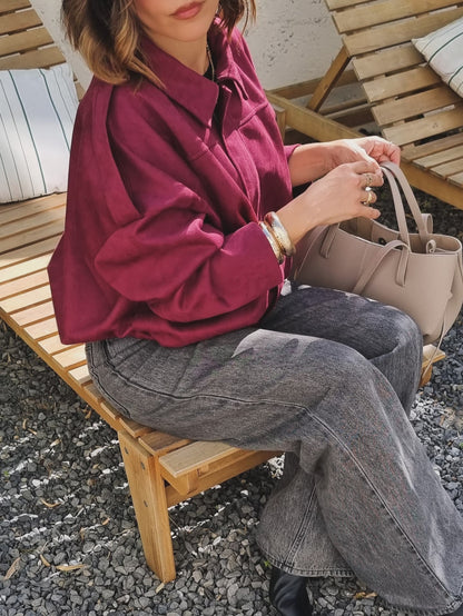 VESTE EFFET DAIM BORDEAUX