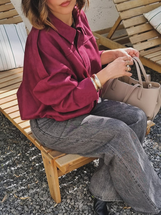 VESTE EFFET DAIM BORDEAUX
