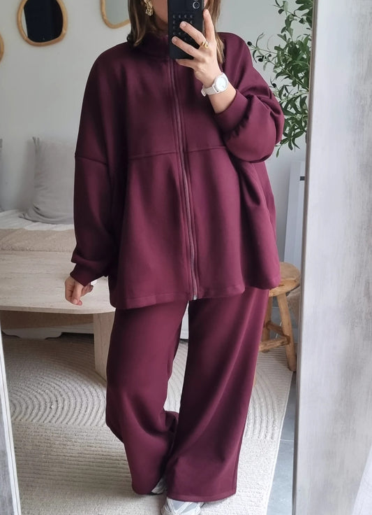 SURVÊTEMENT MOLLETONNÉ À ZIP BORDEAUX