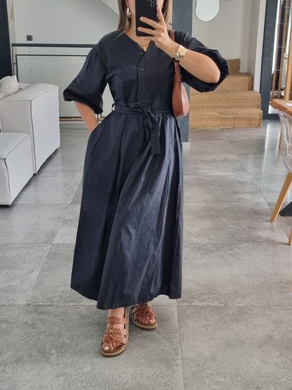 ROBE PATINEUSE MANCHES BOUFFANTES 3/4 NOIRE