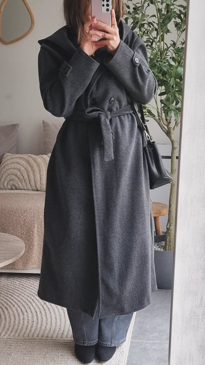 TRENCH A CAPUCHE GRIS
