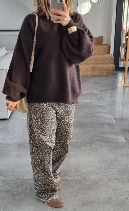 PULL LAINE COL ROND CHOCO