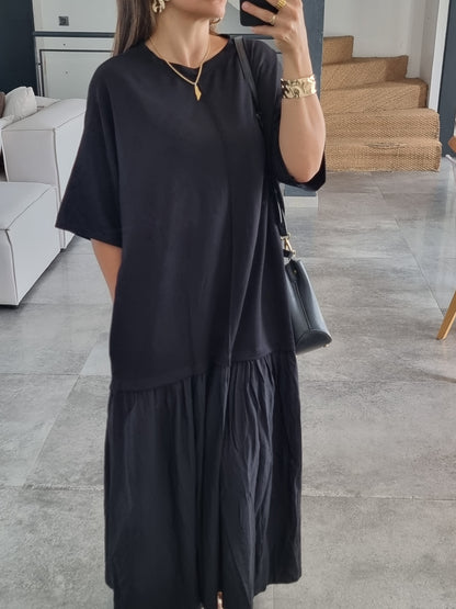 ROBE BI-MATIERE OVERSIZE MANCHES 3/4 NOIRE