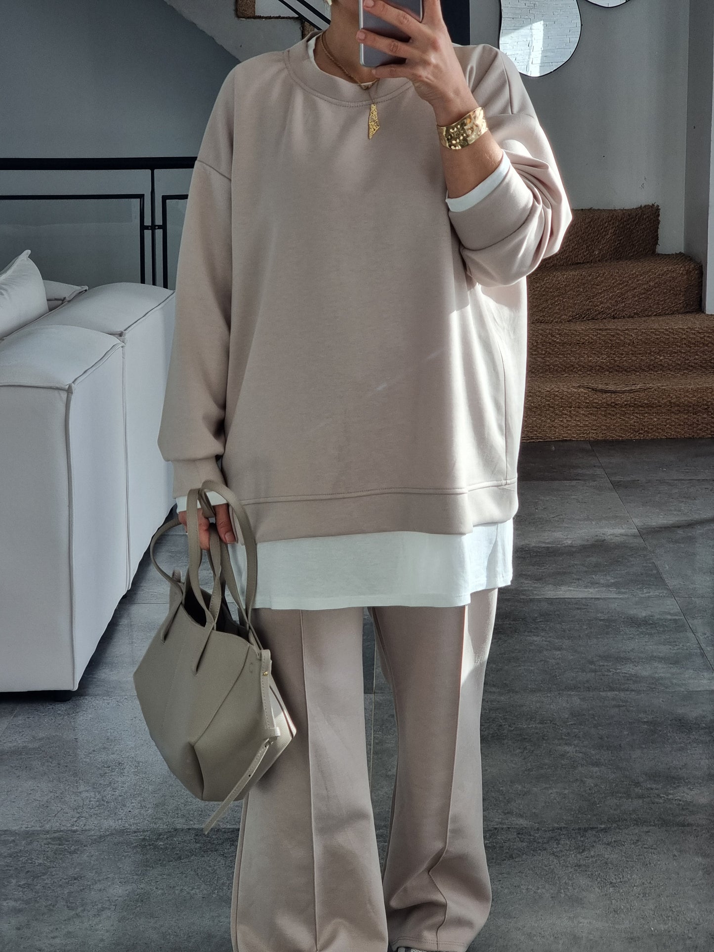 ENSEMBLE DÉCONTRACTÉ BEIGE T-SHIRT