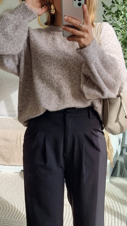 PULL LAINE COL ROND BEIGE