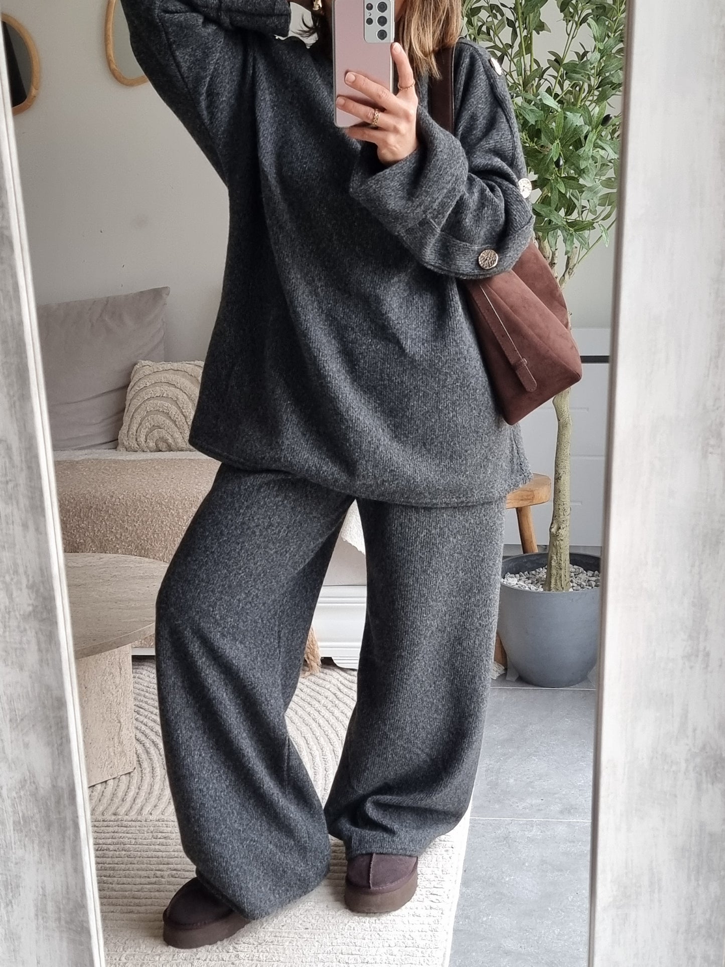 ENSEMBLE CÔTELÉ GRIS FONCÉ