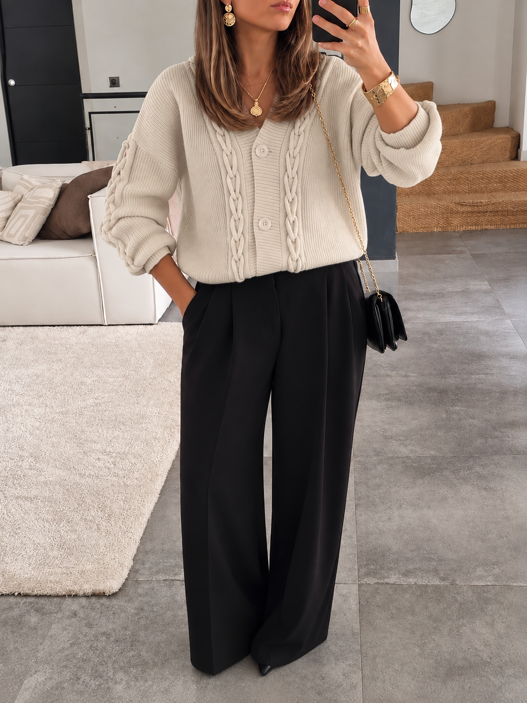 CARDIGAN MAILLE COL V ECRU