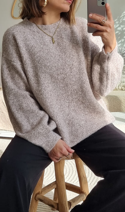 PULL LAINE COL ROND BEIGE
