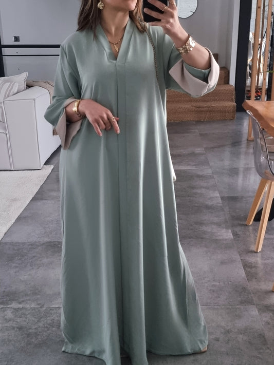 ABAYA EVASEE COL V VERT D'EAU