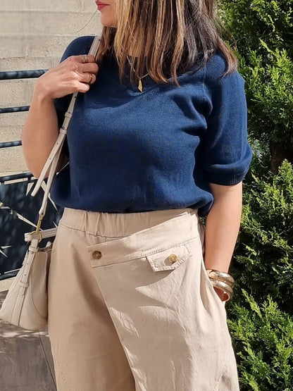 PULL MAILLE MANCHES 3/4 BLEU