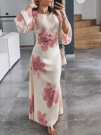 ROBE FLEURIE ROSE EFFET LIN