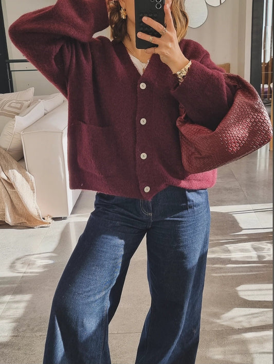 GILET COL V BURGUNDY