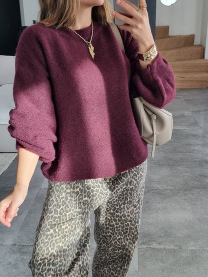 PULL LAINE COL ROND BURGUNDY