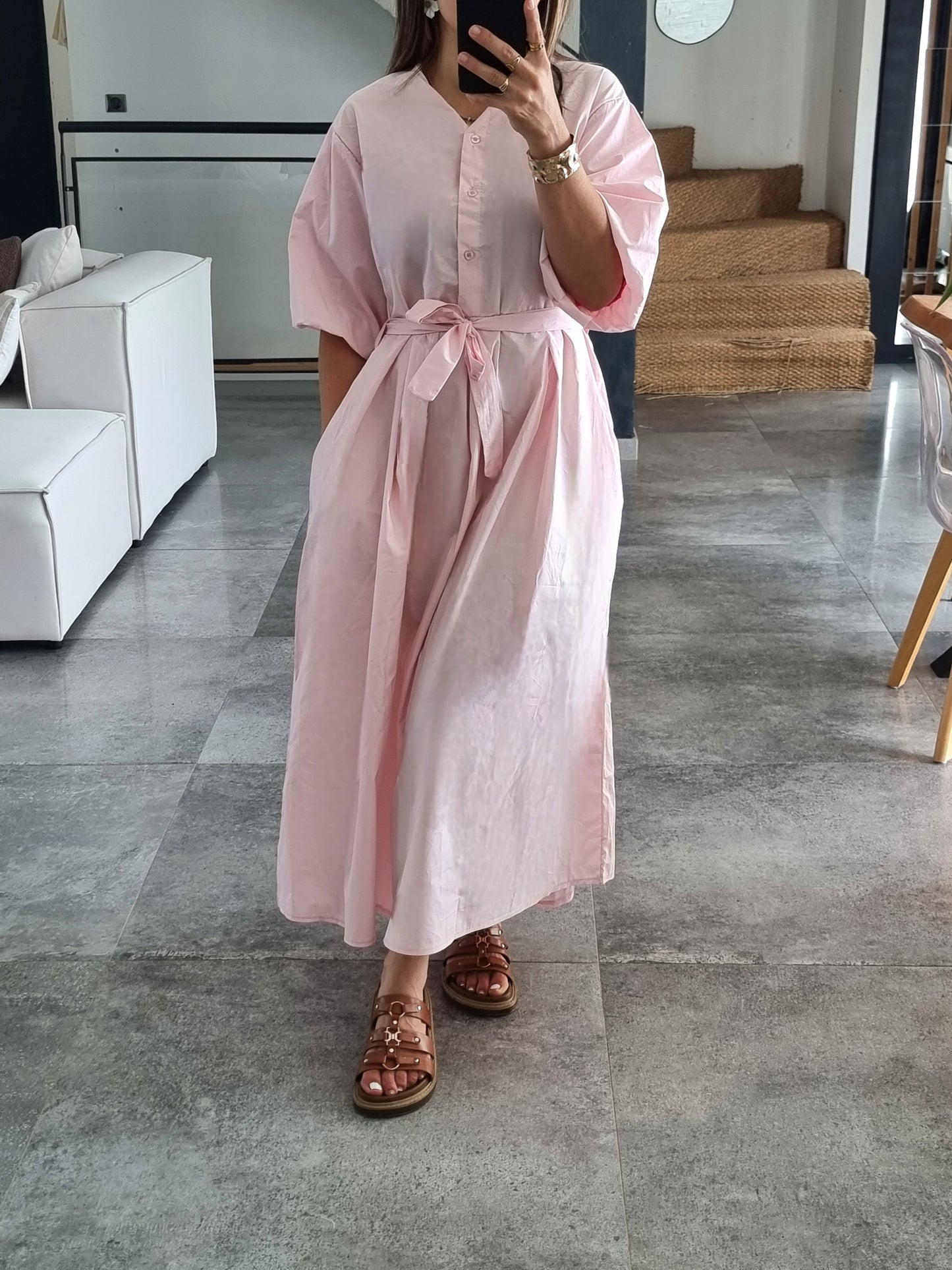 ROBE PATINEUSE MANCHES BOUFFANTES 3/4 ROSE
