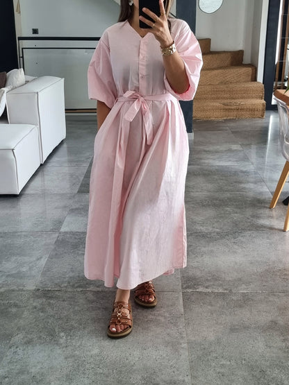 ROBE PATINEUSE MANCHES BOUFFANTES 3/4 ROSE