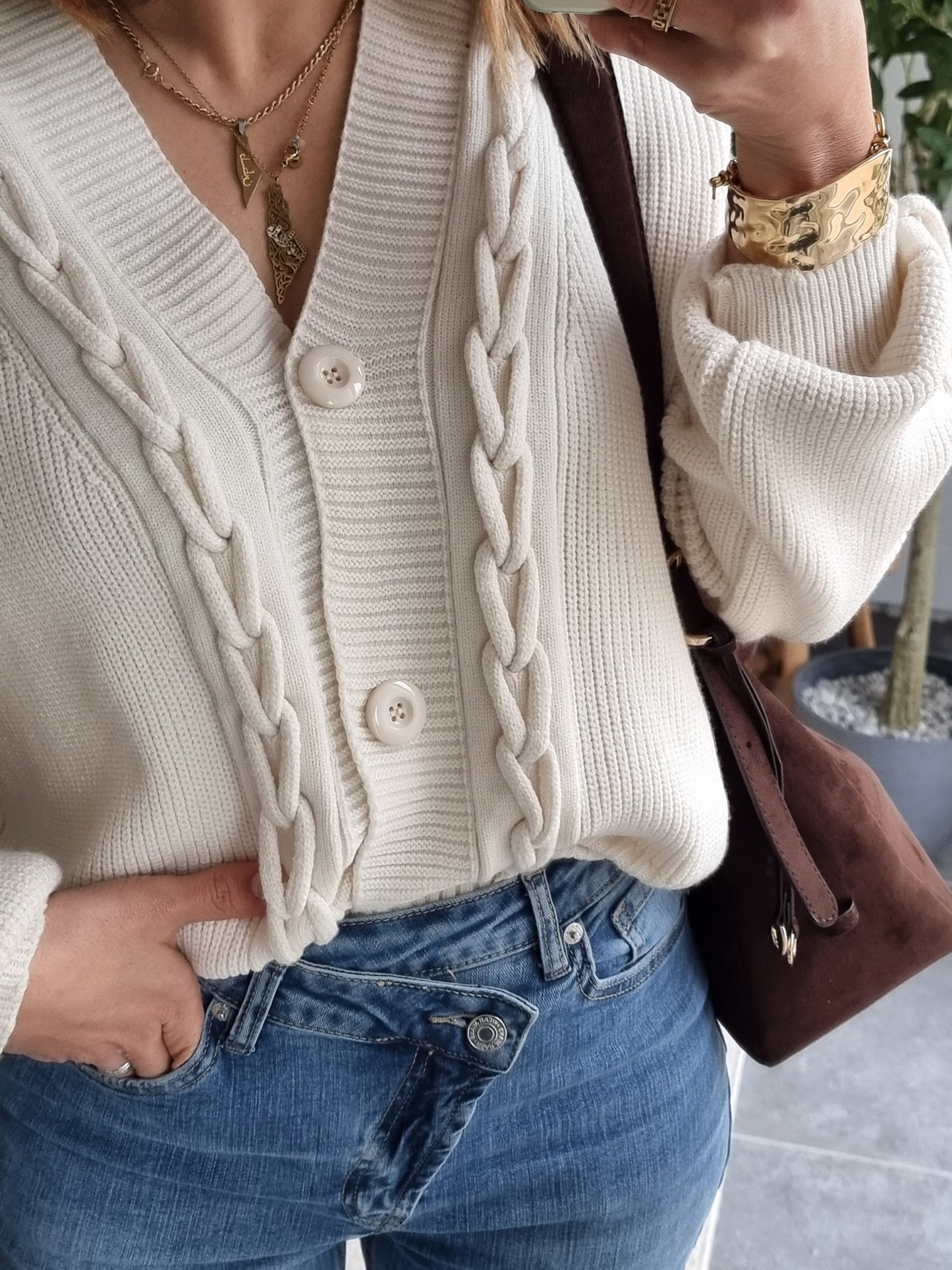 CARDIGAN MAILLE COL V ECRU