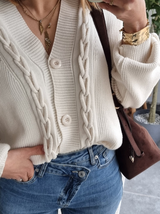 CARDIGAN MAILLE COL V ECRU