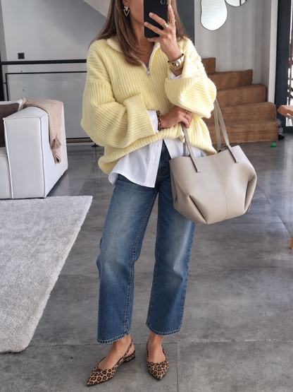 PULL CARDIGAN ZIPPÉ JAUNE