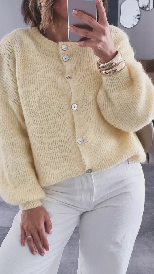 PULL CARDIGAN LAINE JAUNE