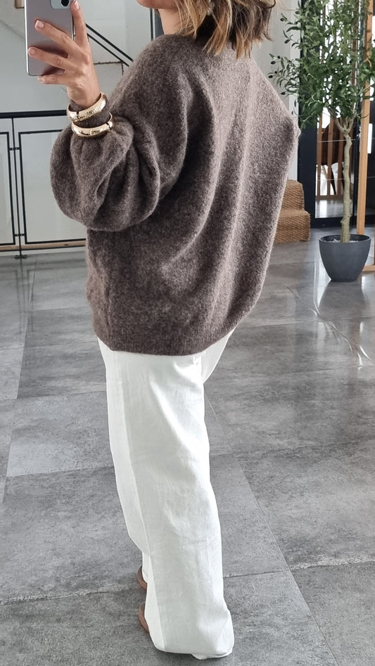 GILET COL V TAUPE