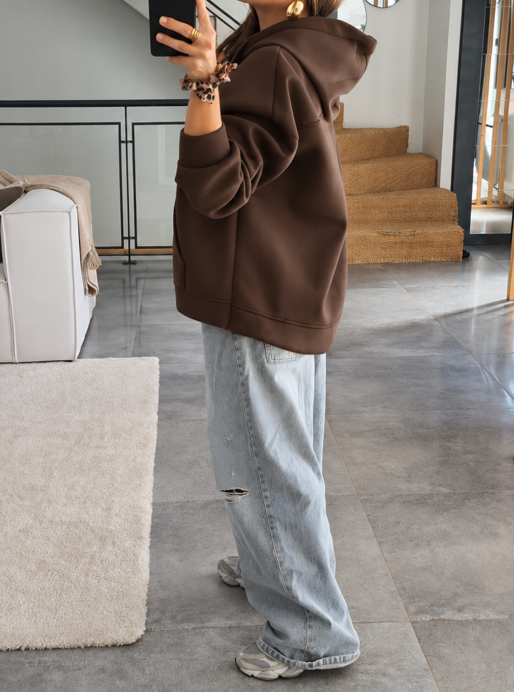 SWEAT À CAPUCHE ZIPPÉ MARRON