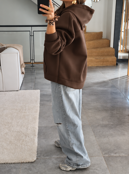 SWEAT À CAPUCHE ZIPPÉ MARRON