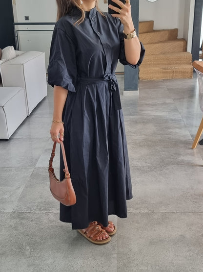 ROBE PATINEUSE MANCHES BOUFFANTES 3/4 NOIRE