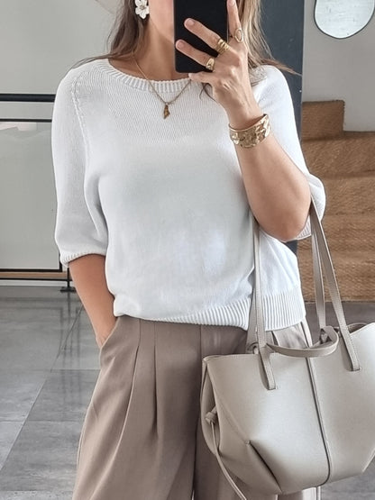 PULL MAILLE MANCHES 3/4 BLANC