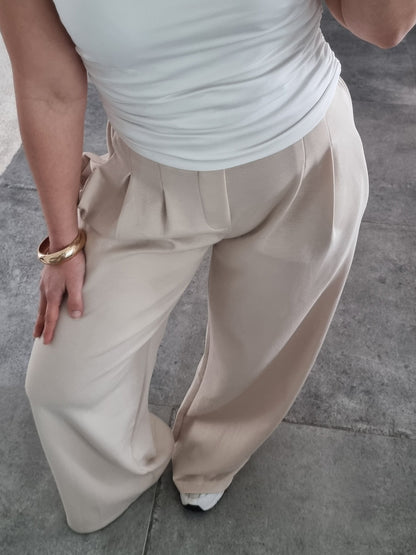 PANTALON JOGGER À PINCES BEIGE