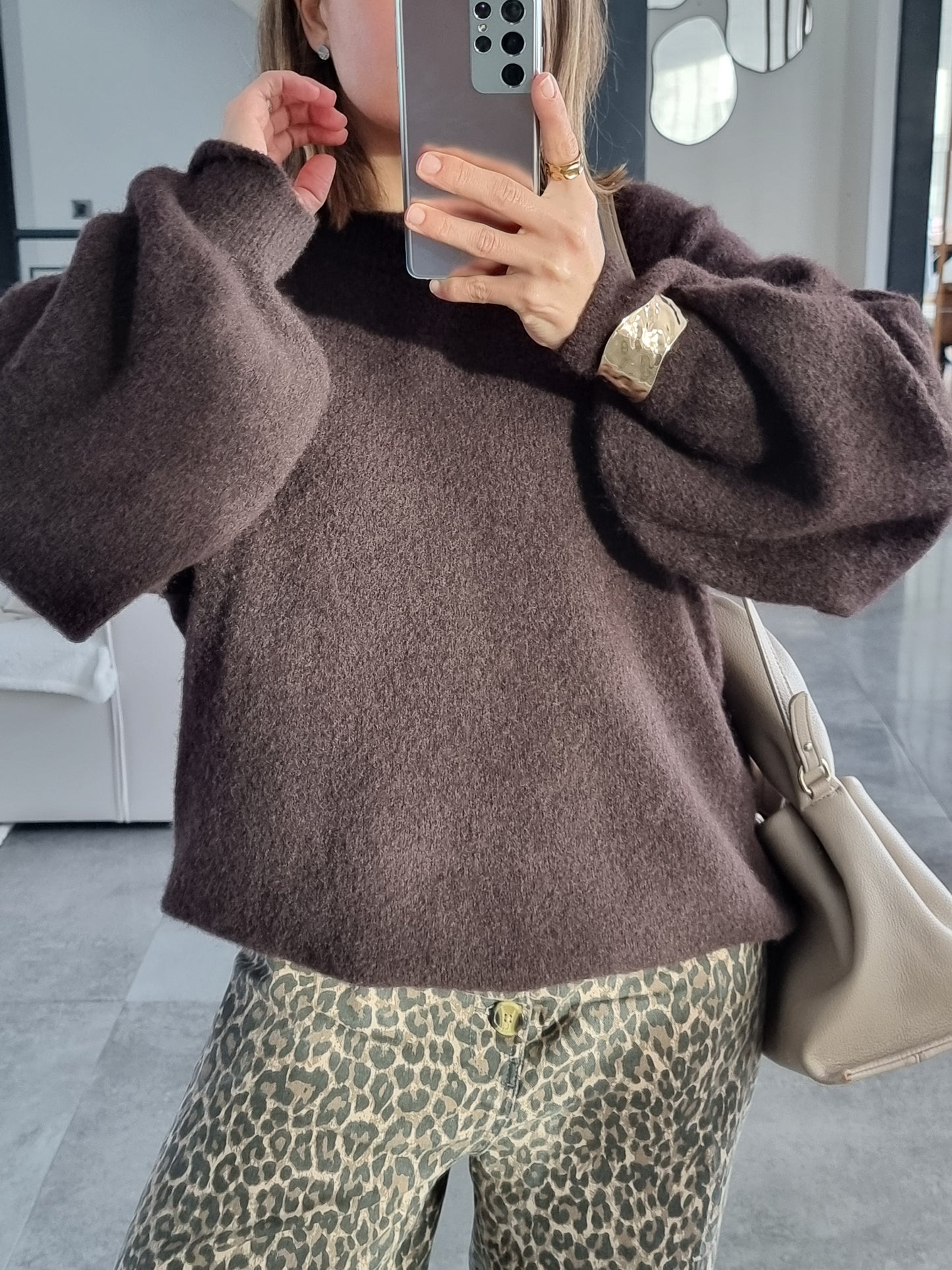 PULL LAINE COL ROND CHOCO