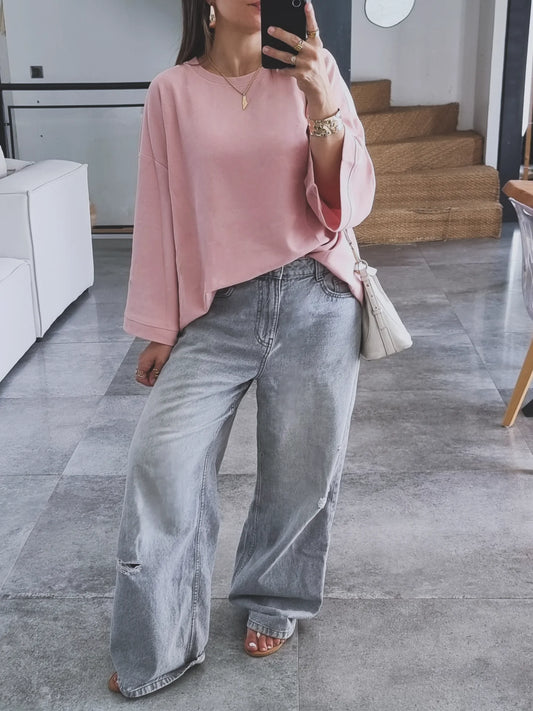 T-SHIRT OVERSIZE MANCHES LONGUES ROSE
