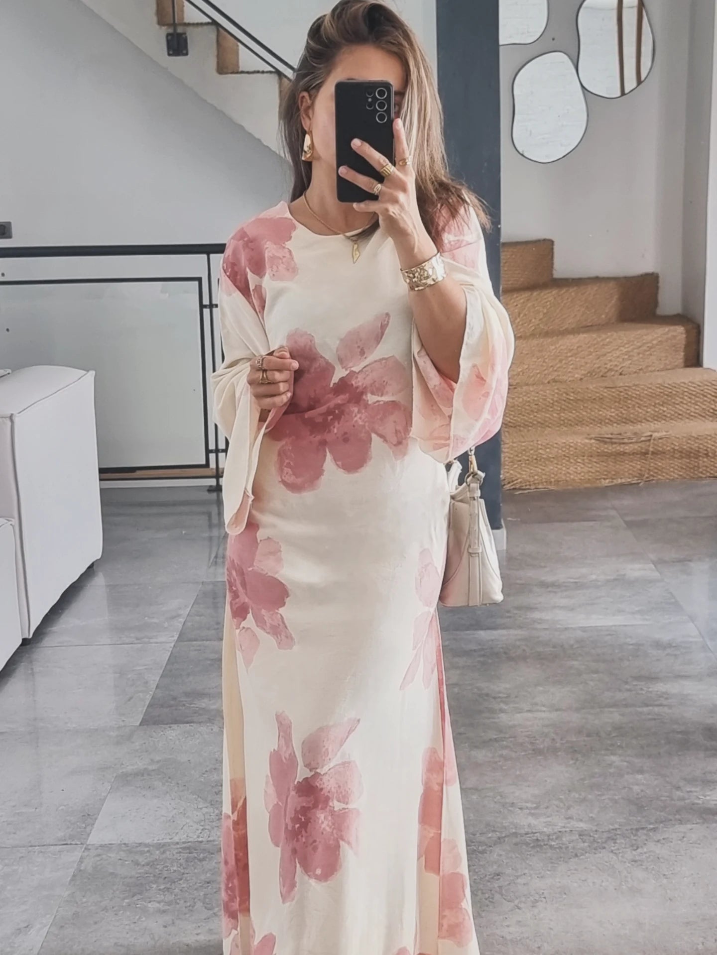 ROBE FLEURIE ROSE EFFET LIN