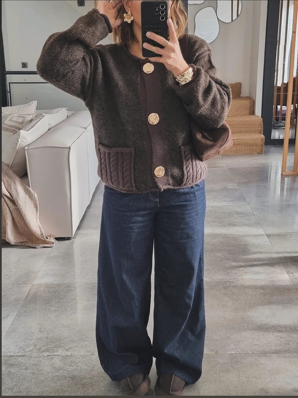 PULL CARDIGAN MAILLE CHOCO