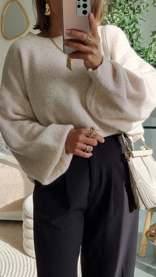 PULL LAINE COL ROND ECRU