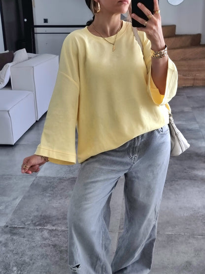 T-SHIRT OVERSIZE MANCHES LONGUES JAUNE
