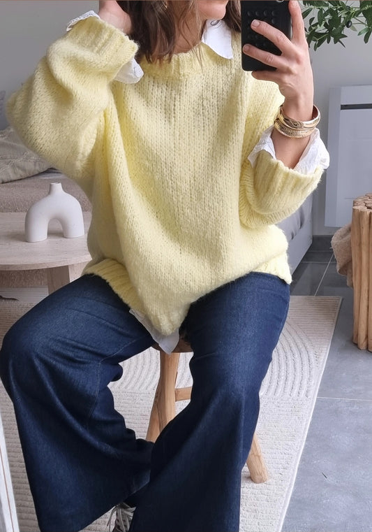 PULL LAINE JAUNE PASTEL