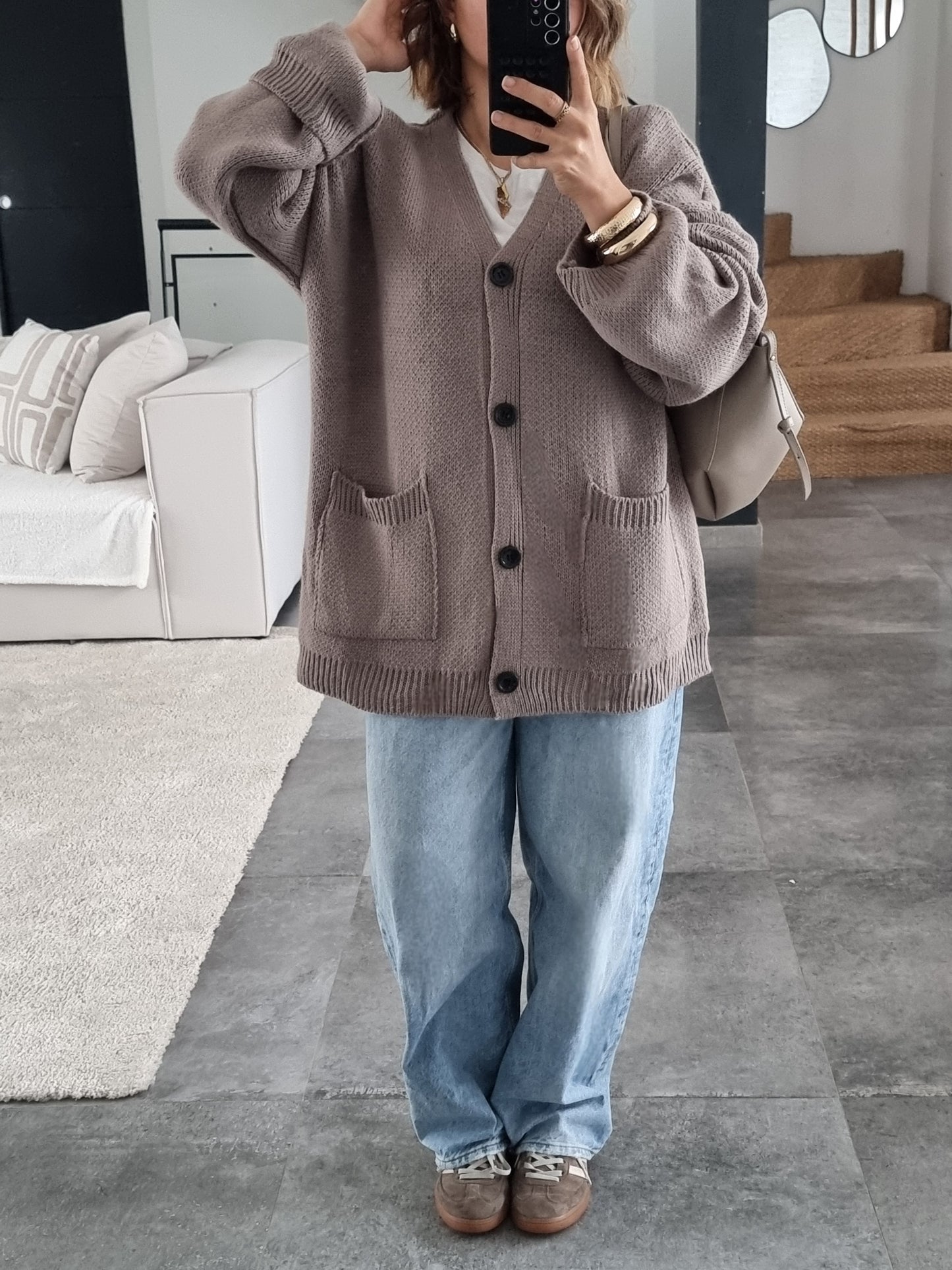 CARDIGAN MAILLE TAUPE