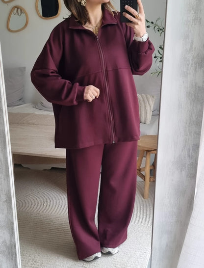 SURVÊTEMENT MOLLETONNÉ À ZIP BORDEAUX