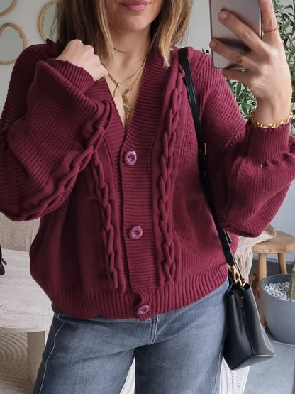 CARDIGAN MAILLE COL V BORDEAUX