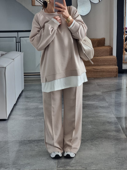 ENSEMBLE DÉCONTRACTÉ BEIGE T-SHIRT