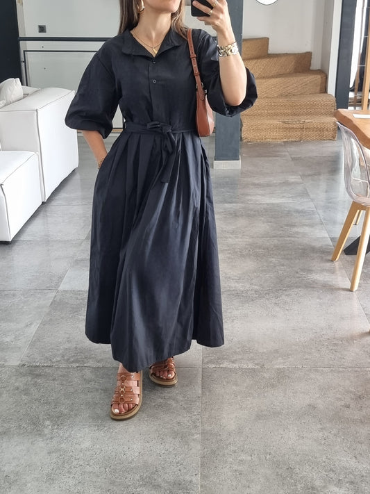 ROBE PATINEUSE MANCHES BOUFFANTES 3/4 NOIRE