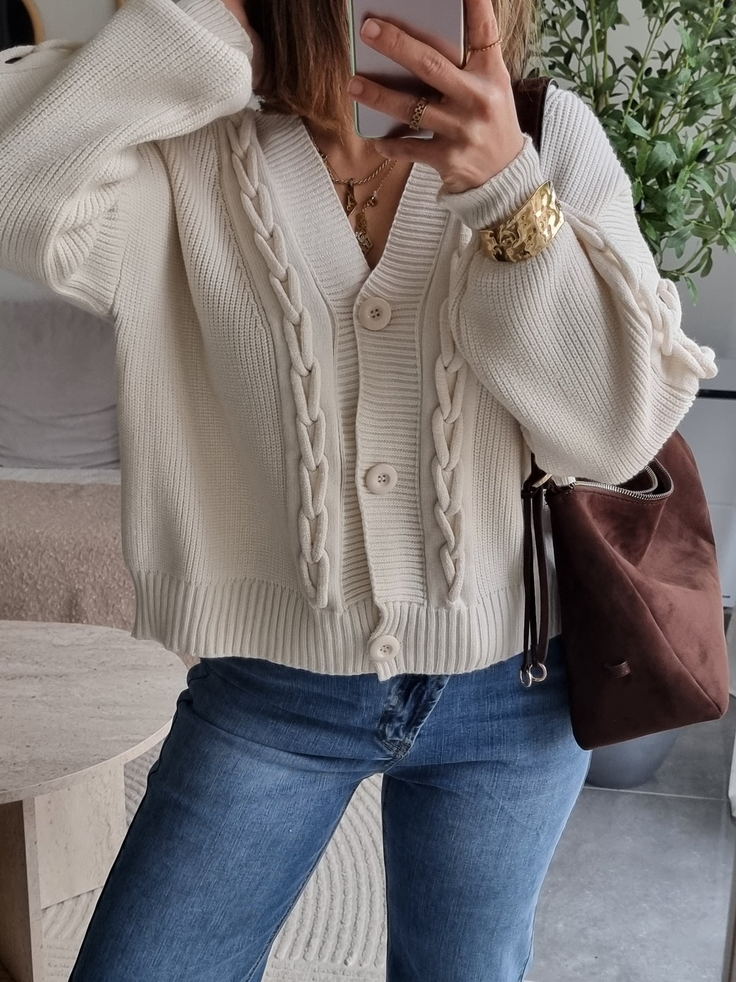 CARDIGAN MAILLE COL V ECRU