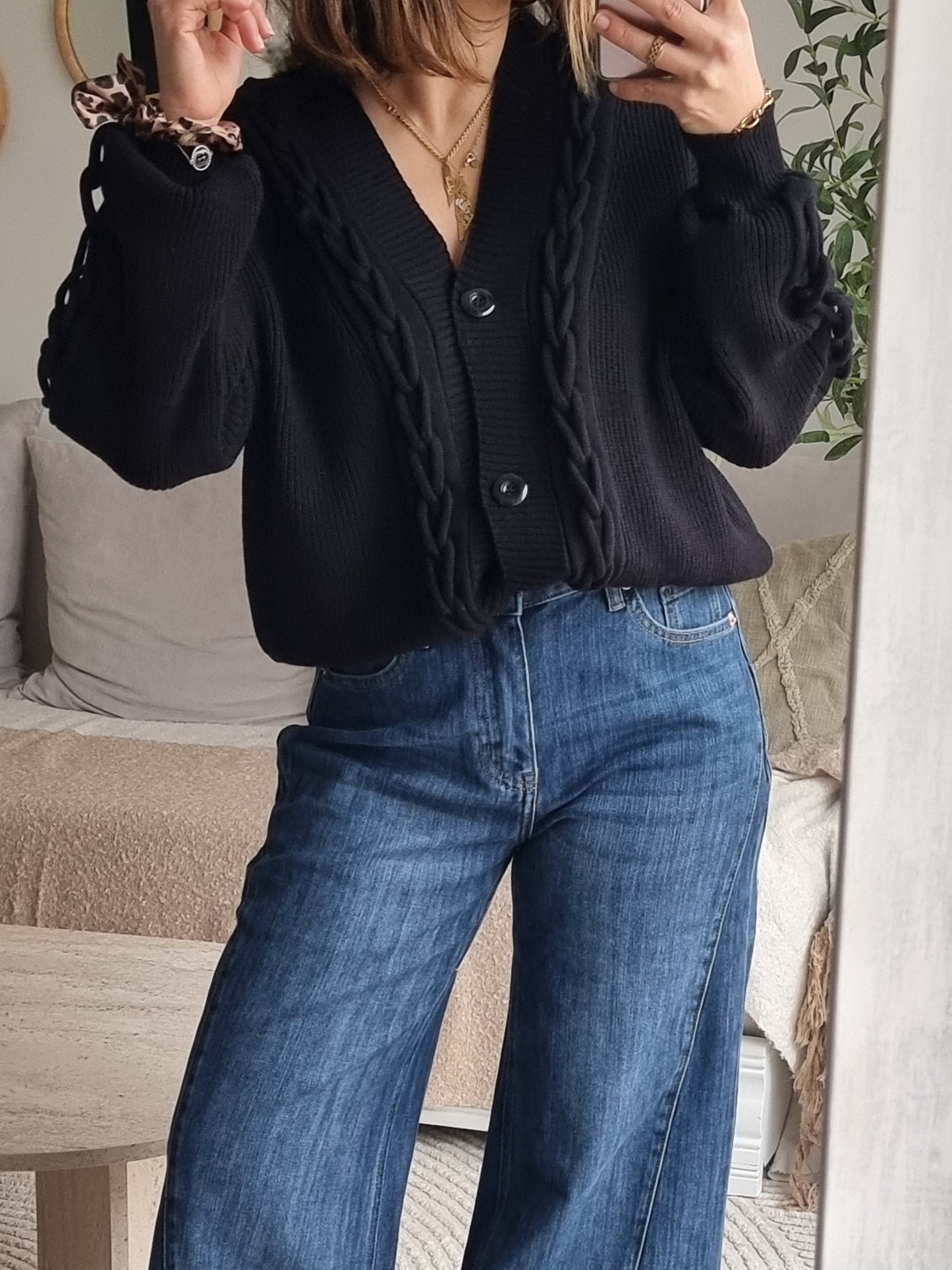 CARDIGAN MAILLE COL V NOIR