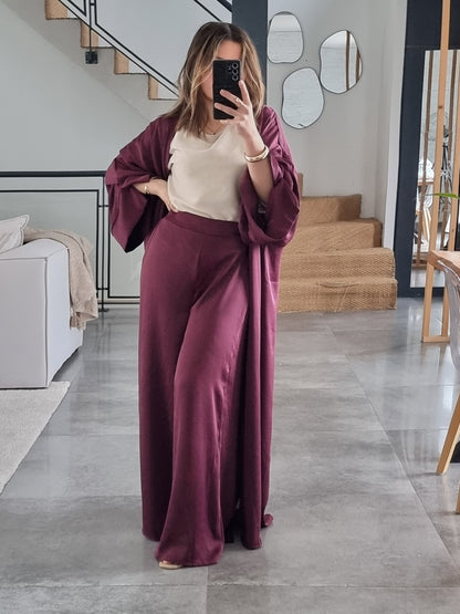 ENSEMBLE KIMONO BURGUNDY BEIGE