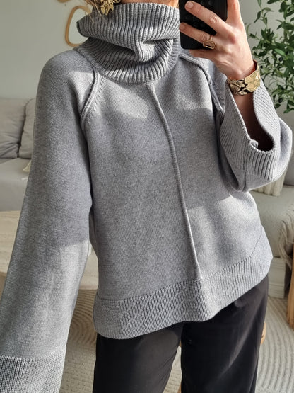 PULL OVERSIZE MAILLE COL MONTANT GRIS