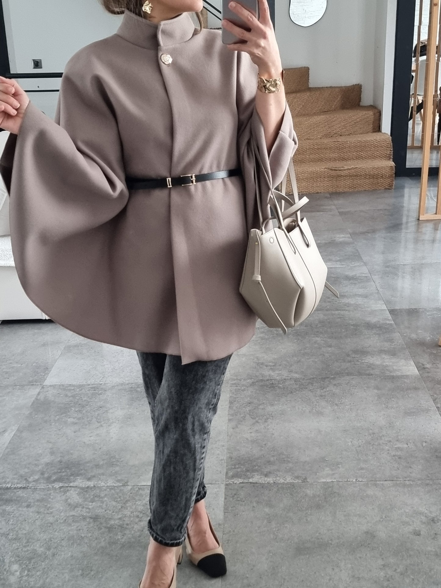 VESTE CAPE TAUPE